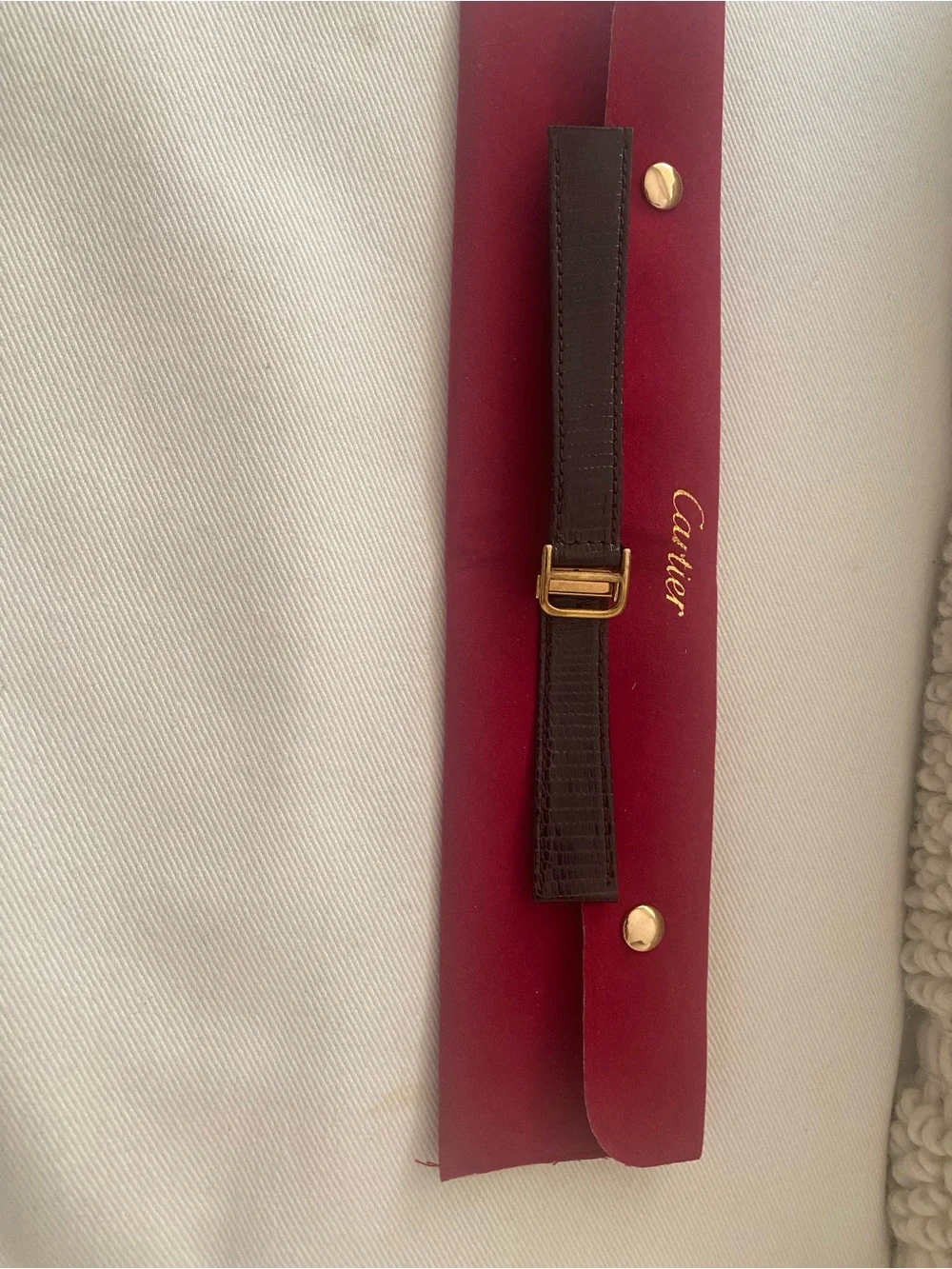 Vintage Brown Lizard Leather Watch Strap with Gold plated Deployant  for Catier
